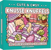 Omslag van het kleurboek Knusse knuffels uit de Cute &amp; Cosy serie. Een illustratie van een slapend katje in een bedje, omri