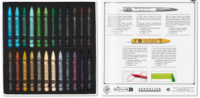 Informatie en zwarte inlay van de Sennelier Pastel Pencil set met 48 halve pastelstiften.