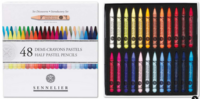 Geopende doos van de Sennelier Introductory Set met 48 kleurrijke halve pastelstiften in een zwarte inlay.