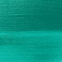 Een close-up macro-opname van een vlakke, Metallicgroene (836) verftextuur op canvas of paneel. De afbeelding laat de fijne, ho