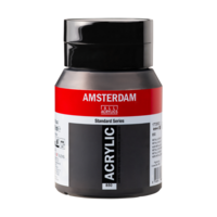 Een vrijstaande, frontale studiofoto van de Amsterdam Standard Series 500ml verfpot met de kleur Metallic Zwart (850). De pot h