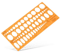 Een schuine hoekopname van het oranje Standardgraph ellips sjabloon, zwevend boven een witte achtergrond met een lichte slagsch
