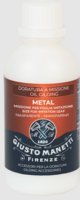 Een witte kunststof fles (125 ml) Giusto Manetti 'Metal' slagmetaal verguldlijm met een witte, geribbelde draaidop. H