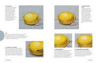 Inkijkexemplaar pagina 80 en 81 met stap-voor-stap instructies voor het schilderen van een citroen met olieverf. Detailfoto&amp;#03