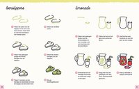 Inkijkexemplaar pagina 86 en 87. Bevat makkelijke, stap-voor-stap instructies voor het tekenen van een paar teenslippers op de 