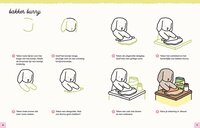 Inkijkexemplaar pagina 16 en 17 met de titel 'bakker bunny'. Een acht-stappen tekeninstructie om een schattig konijnt