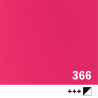 Vierkante kleurstaal in een effen, matte, felle en levendige roze tint met een zeer lichte verftextuur. Rechtsonder staat in gr