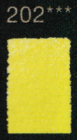 Kleurstaal van het Faber-Castell Polychromos potlood Acrylids Geel, kleurnummer 202. De afdruk toont drie sterren (***), wat st