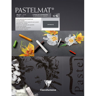 Pastelmat No 6 Pastel Papier verlijmd Antraciet fijne structuur 12 vellen van Clairefontaine 360 grams 18 x 24 cm