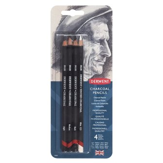 Start set 4 Charcoal potloden Charcoal (Houtskool) Pencil / Potlood van Derwent