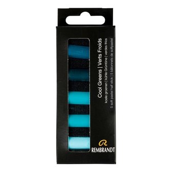 Koele Groenen set met 5 halve Rembrandt Softpastels