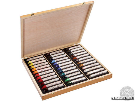 Houten kist met 36 sticks Oil Stick van Sennelier Set 124