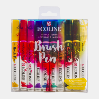 Set van 10 Handlettering kleuren Ecoline Brushpennen in kunststof etui van Talens
