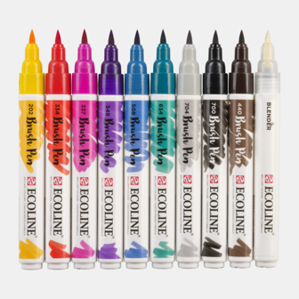 Set van 10 Handlettering kleuren Ecoline Brushpennen in kunststof etui van Talens