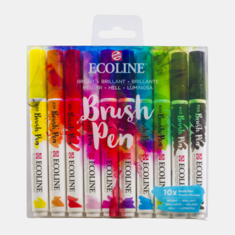 Set van 10 Heldere kleuren Ecoline Brushpennen in kunststof etui van Talens