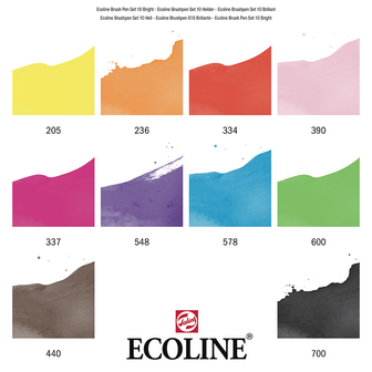 Set van 10 Heldere kleuren Ecoline Brushpennen in kunststof etui van Talens
