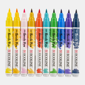 Set van 10 Illustator kleuren Ecoline Brushpennen in kunststof etui van Talens