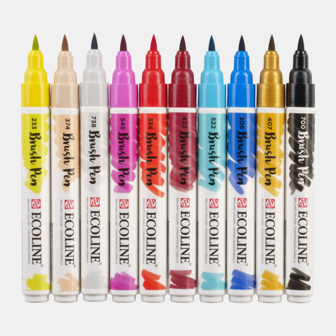 Set van 10 Mode kleuren Ecoline Brushpennen in kunststof etui van Talens