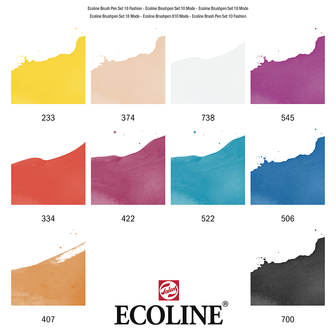 Set van 10 Mode kleuren Ecoline Brushpennen in kunststof etui van Talens