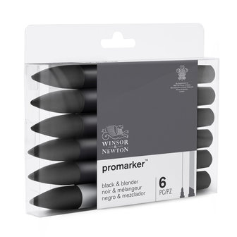 Promarker 5 x Black / Zwart en Blender van Winsor &amp; Newton Set 116