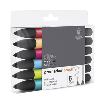 Promarker Brush 6 x Mid Tones van Winsor &amp; Newton Set 124