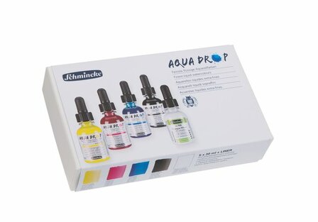 cardboard set 5 x 30 ml (primary colours) + Opaque White Aqua Drop Aquarelverf van Schmincke 30 ml Set 005