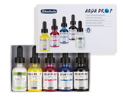 cardboard set 5 x 30 ml (primary colours) + Opaque White Aqua Drop Aquarelverf van Schmincke 30 ml Set 005