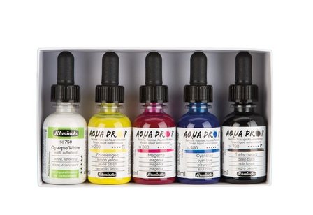 cardboard set 5 x 30 ml (primary colours) + Opaque White Aqua Drop Aquarelverf van Schmincke 30 ml Set 005