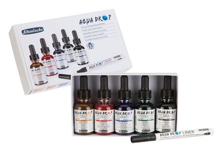 Cardboard set 5 x 30 ml + Liner Aqua Drop Aquarelverf van Schmincke 30 ml Set 105