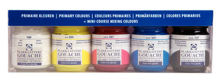 Plakkaatverf Primaire kleuren set Extra fijn (Gouache Extra fine) Royal Talens 5 x 50 ml flacons
