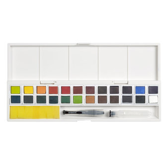 24 kleuren in halve napjes Inktense pan set van Derwent