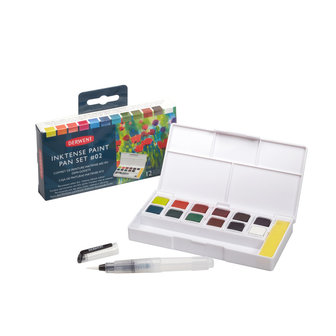 12 kleuren in halve napjes Inktense Paint Pan Travel Set Nr. 2 van Derwent