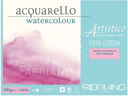 23 cm x 30, 5 cm Enhanced Traditional White Hot Press (Glad) 20 vellen Fabriano Artistico Aquarelpapier / Watercolour