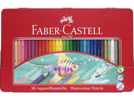 36 Aquarelpotloden in blik Faber-Castell