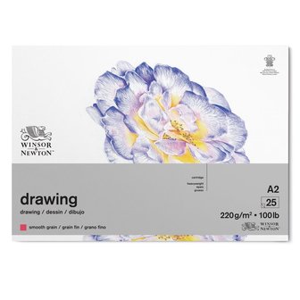 A2 - 25 vellen Drawing / Teken- en Schetsblok 1-zijdig gelijmd 220 gram Glad / Smooth / Satine van Winsor &amp; Newton