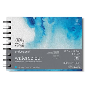 12,7 x 17,8 cm - 15 vellen Professional Aquarelblok Spiraal 300 gram Cold Pressed / Grain Fin van Winsor &amp; Newton