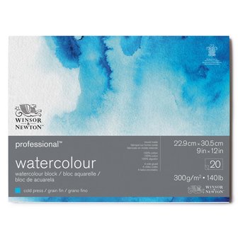 22,9 x 30,5 cm - 20 vellen Professional Aquarelblok 4-zijdig gelijmd 300 gram Cold Pressed / Grain Fin van Winsor &amp; Newton