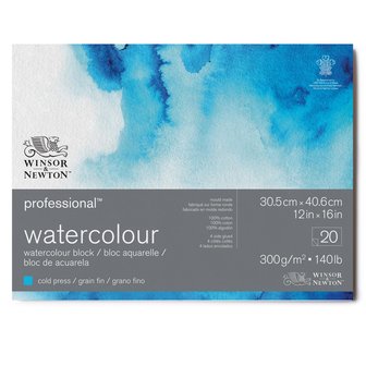 30,5 x 40,6 cm - 20 vellen Professional Aquarelblok 4-zijdig gelijmd 300 gram Cold Pressed / Grain Fin van Winsor &amp; Newton