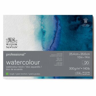 25,4 x 35,6 cm - 20 vellen Professional Aquarelblok 4-zijdig gelijmd 300 gram Rough / Grain Torchon van Winsor &amp; Newton