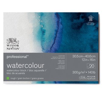 30,5 x 40,6 cm - 20 vellen Professional Aquarelblok 4-zijdig gelijmd 300 gram Rough / Grain Torchon van Winsor &amp; Newton