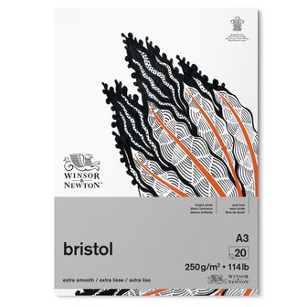 A3 - 20 vellen Bristolpapier blok 250 gram Extra glad van Winsor &amp; Newton