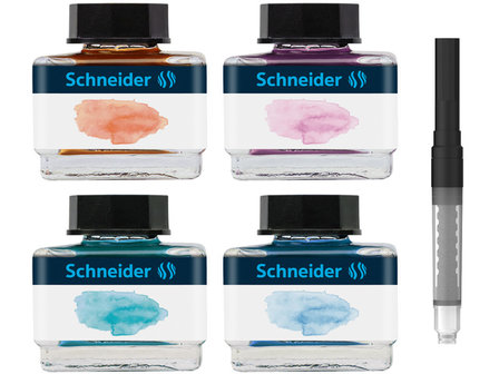 4 x 15 ML Schneider Inktpotjes pasteltinten + pipet Giftbox 1