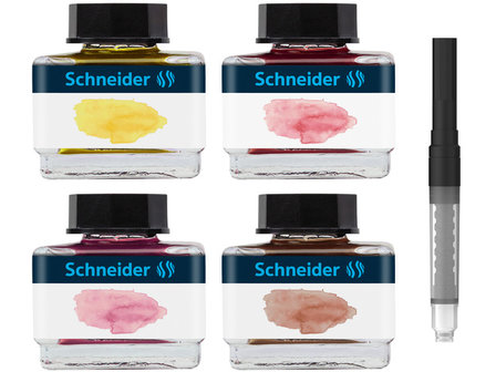 4 x 15 ML Schneider Inktpotjes pasteltinten + pipet Giftbox 2