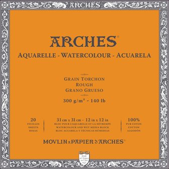 31x31cm Grain Torchon / Rough Aquarelblok van Arches 100 % Katoen 300 grams 20 vellen 4-zijdig gelijmd