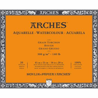 41x51cm Grain Torchon / Rough Aquarelblok van Arches 100 % Katoen 300 grams 20 vellen 4-zijdig gelijmd