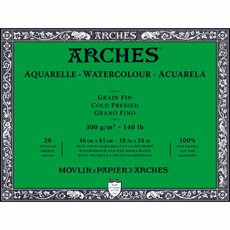 46x61cm Grain Fin / Cold Pressed Aquarelblok van Arches 100 % Katoen 300 grams 20 vellen 4-zijdig gelijmd