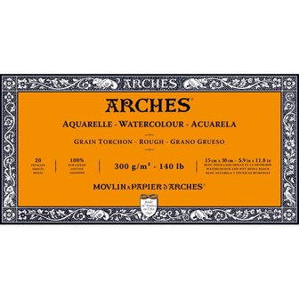 15x30cm Grain Torchon / Rough Aquarelblok van Arches 100 % Katoen 300 grams 20 vellen 4-zijdig gelijmd