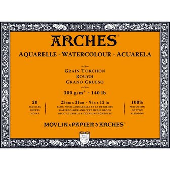 23x31cm Grain Torchon / Rough Aquarelblok van Arches 100 % Katoen 300 grams 20 vellen 4-zijdig gelijmd