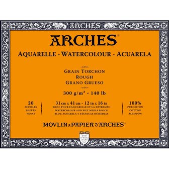 31x41cm Grain Torchon / Rough Aquarelblok van Arches 100 % Katoen 300 grams 20 vellen 4-zijdig gelijmd