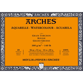 36x51cm Grain Torchon / Rough Aquarelblok van Arches 100 % Katoen 300 grams 20 vellen 4-zijdig gelijmd